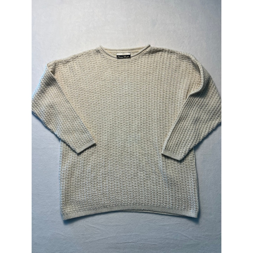 VTG Dana Scott XL Sweater Metallic Lurex Cream Gold Waffle Knit Made in USA